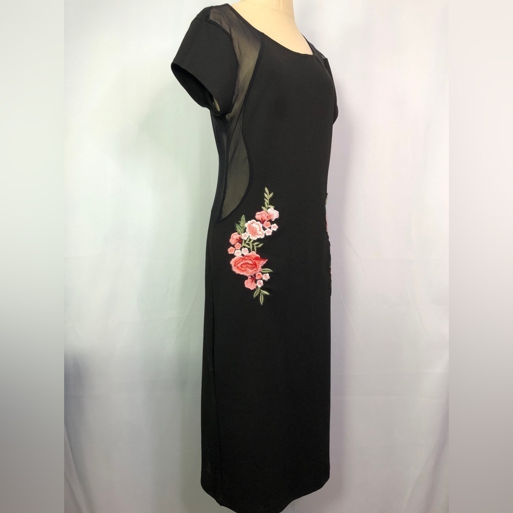 Bailey Blue Black Bodycon Cocktail Party With Floral Embroidery Dress Size L - Picture 3 of 13